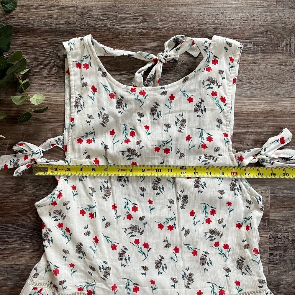 NWOT Asos White Floral Mini Prairie Dress w/ Open Back, Side Bow Ties, & Gathers - Picture 14 of 16